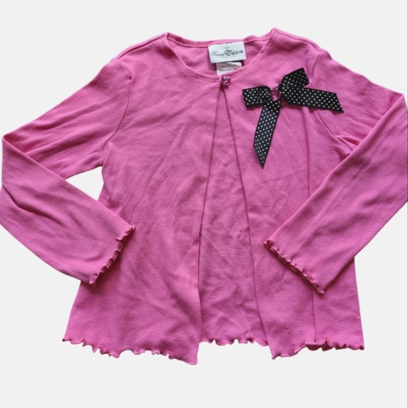 Rare Editions Pink Black Polka Dot Bow Gem Cardigan Size 6 Girls - Picture 1 of 6